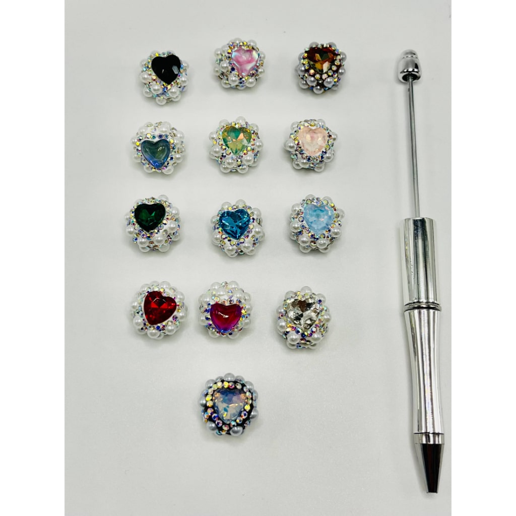 Heart and Crystal Rhinestones, Flatback Pearls with Round Clay Beads 18mm Random Mix, YY