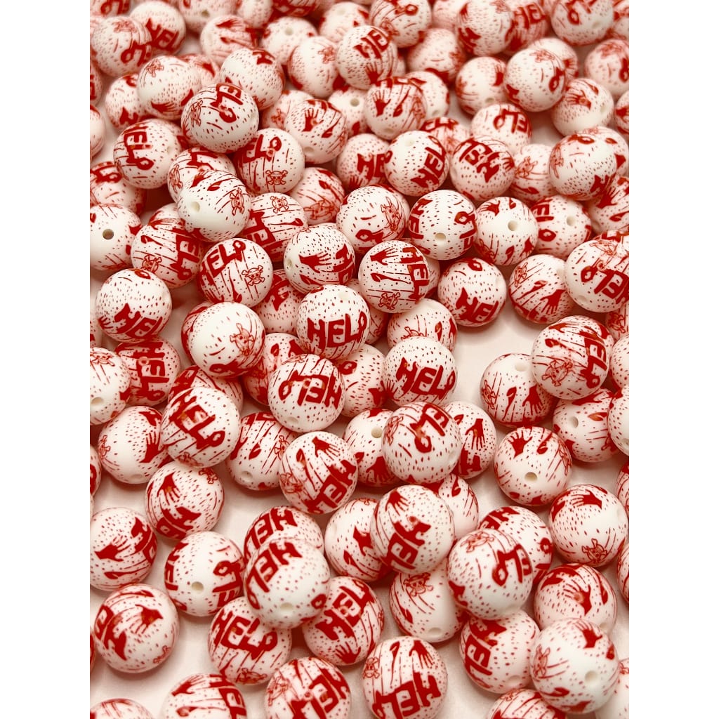 Spatter Horror Help Hand Palm Blood Splatter Printed Silicone Beads 418