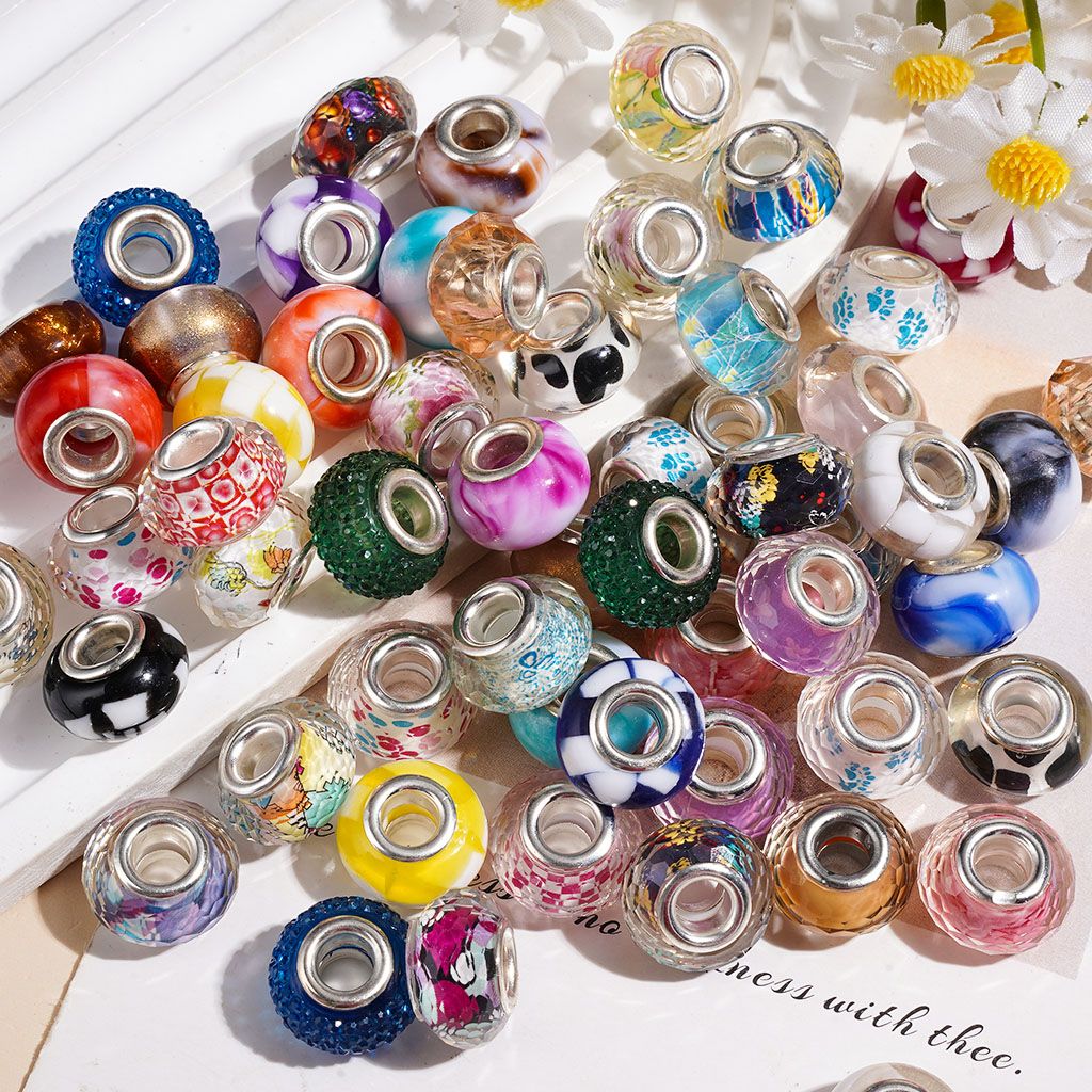 Alloy Wheel Beads Series with Various Style Rhinestones, Large Hole Beads, Random Mix