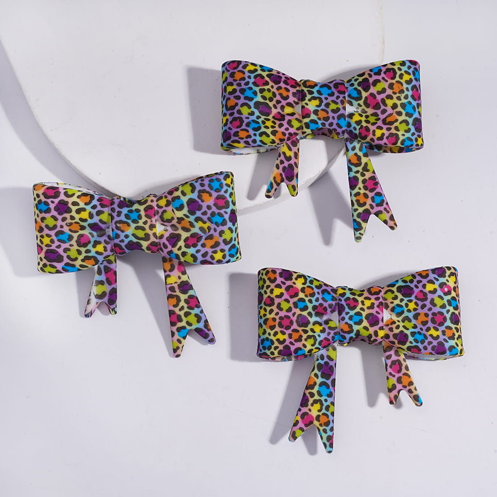 Food Grade Silicone Straw Topper for Cups and Tumblers, Colorful Leopard Bowtie