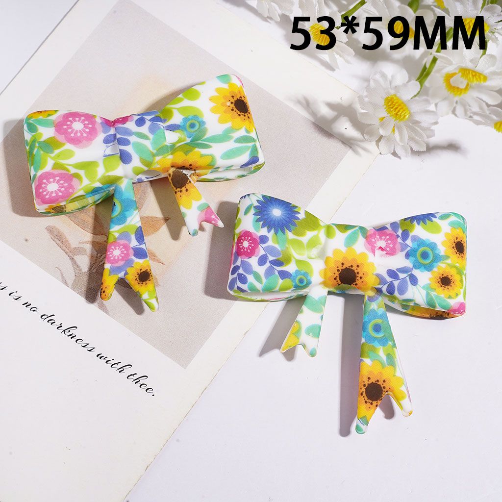 Colorful Floral Bowtie Silicone Beads with Sunflower & Leaf Design, 53×59mm