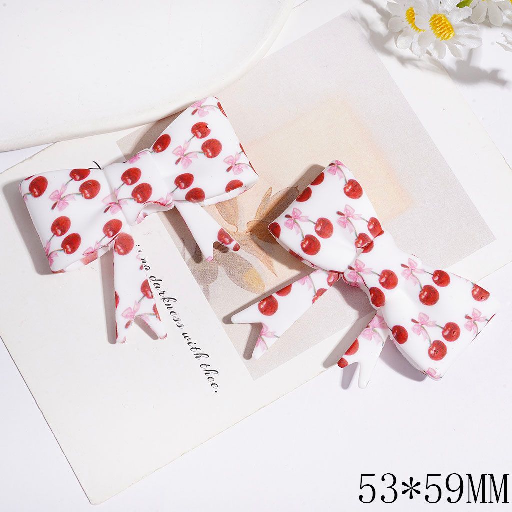 Sweet Red Cherry and Pink Bow Print Soft Bowtie Shaped Silicone Focal Beads, 53*59MM