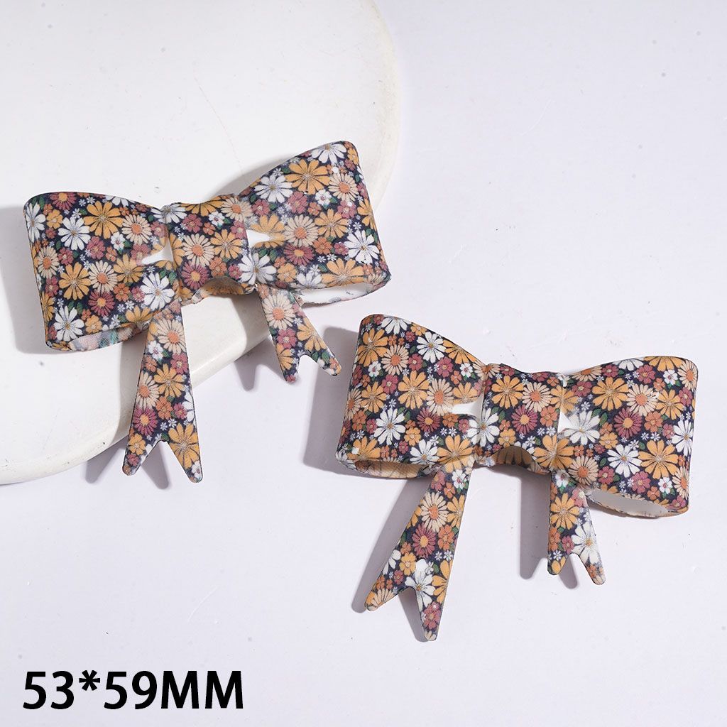 Elegant Daisy Flowers & Green Leaves, Dusty Yellow, Red & White Soft Floral Bowtie-Shaped Silicone Focal Bead, 53*59MM