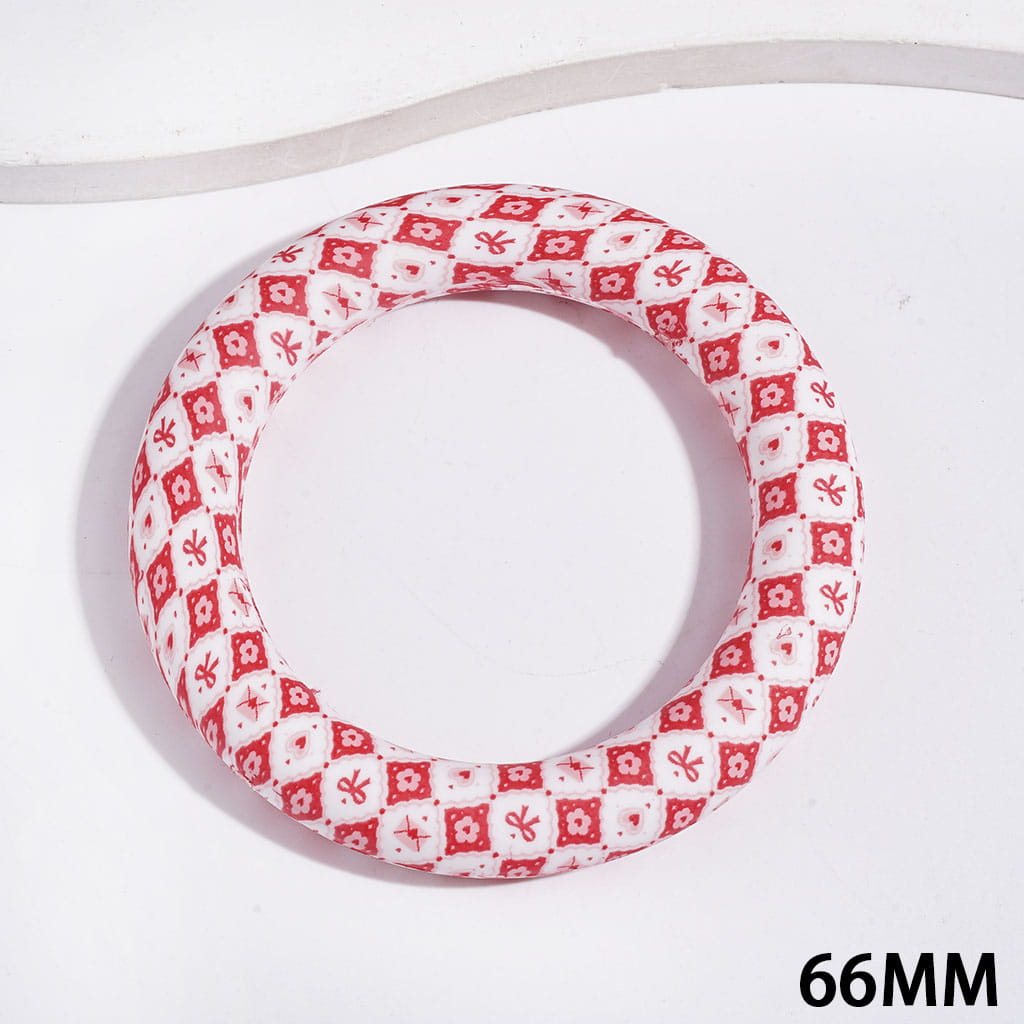 Adorable Bow and Envelope Print Designs Silicone Focal Beads Soft Round Ring, 66MM