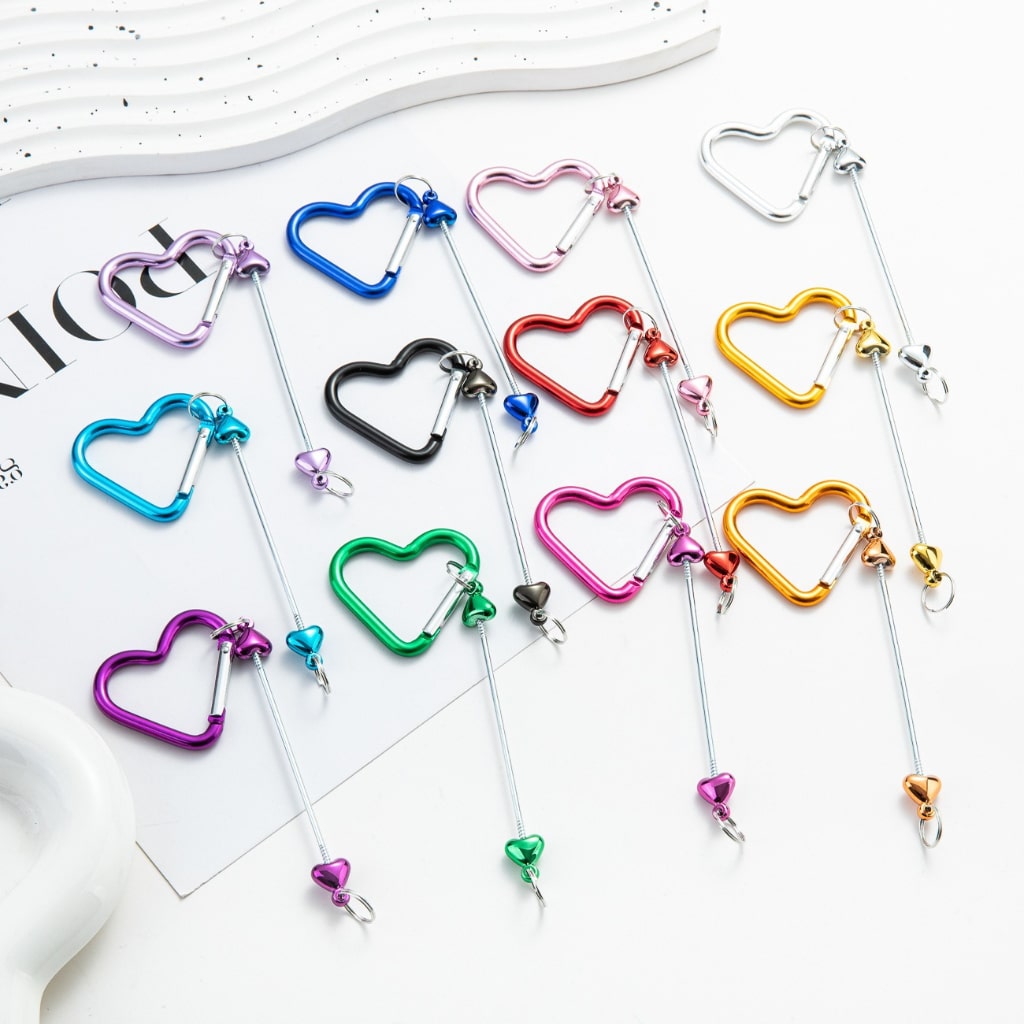 DIY Beadable Metal Keychain Heart Shape with Bar in Metallic Colors, Around 132MM