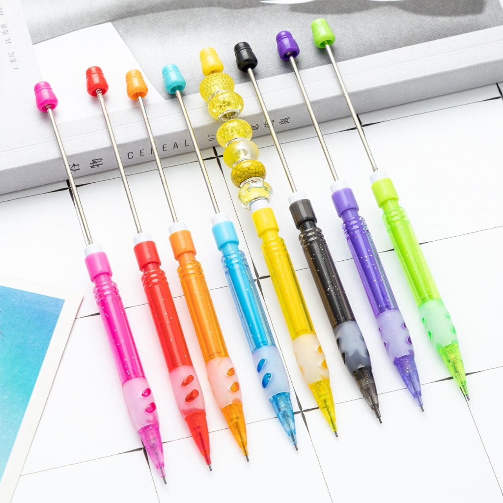 Solid Color Beaded Mechanical Pencils, Stylish Lead Pencils for Writing & Crafts