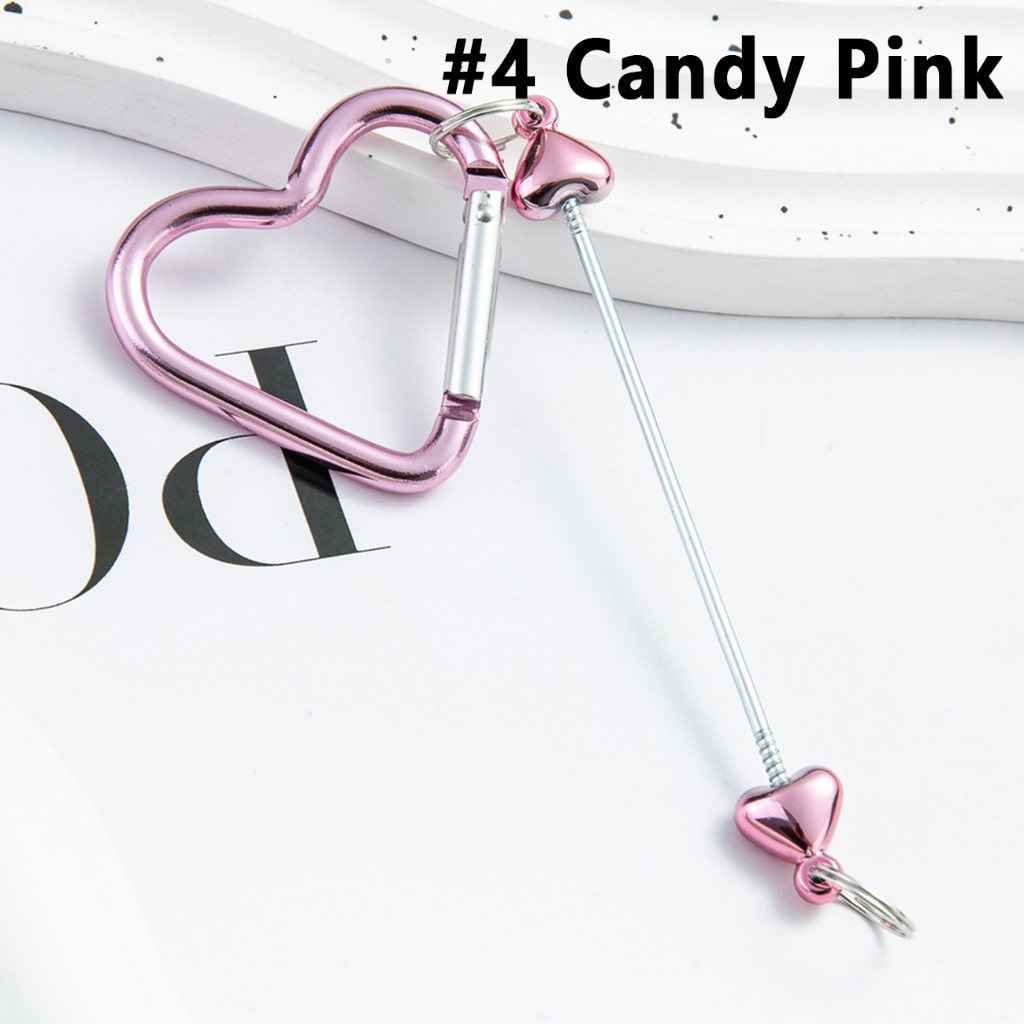 DIY Beadable Metal Keychain Heart Shape with Bar in Metallic Colors, Around 132MM