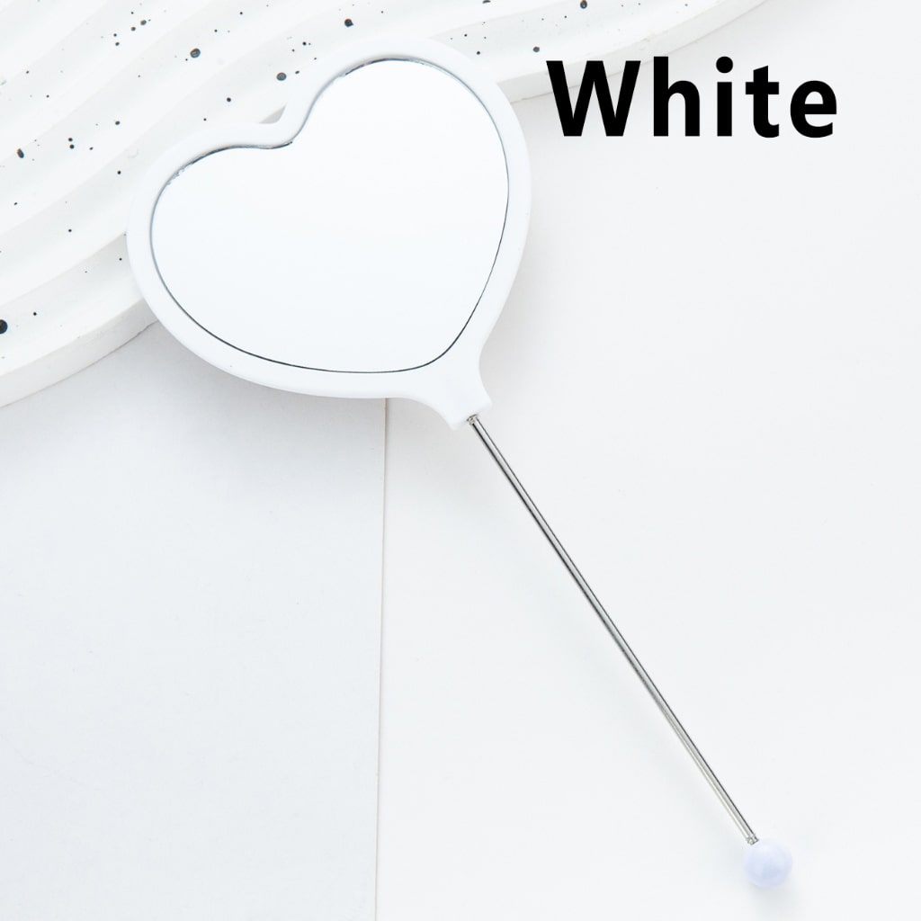 DIY Beadable Heart-Shaped Handheld Makeup Mirror in Solid Color, 162MM Long"