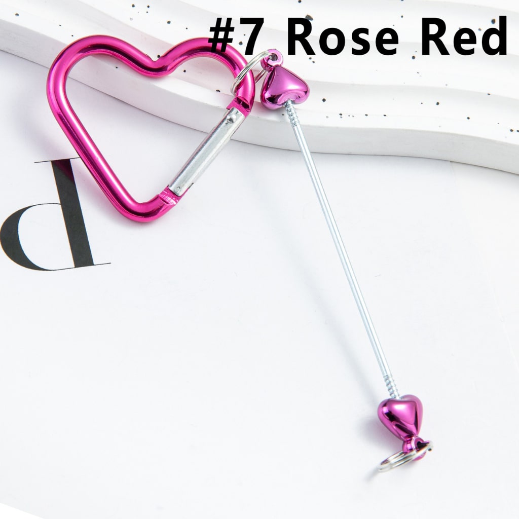 DIY Beadable Metal Keychain Heart Shape with Bar in Metallic Colors, Around 132MM