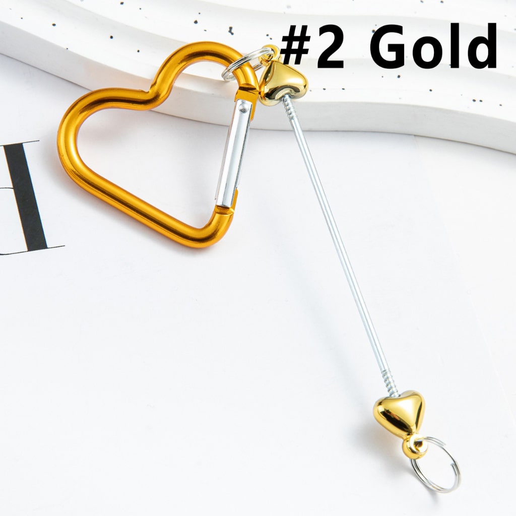 DIY Beadable Metal Keychain Heart Shape with Bar in Metallic Colors, Around 132MM