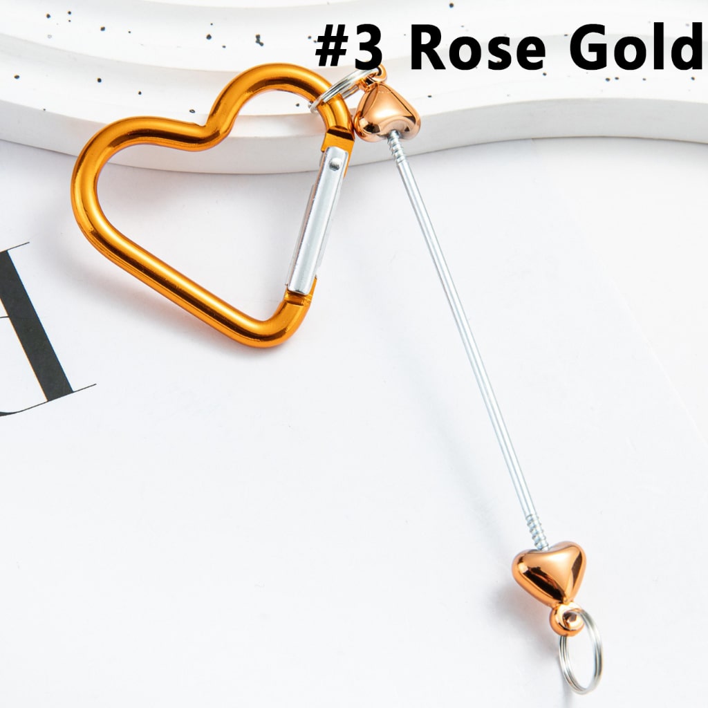 DIY Beadable Metal Keychain Heart Shape with Bar in Metallic Colors, Around 132MM