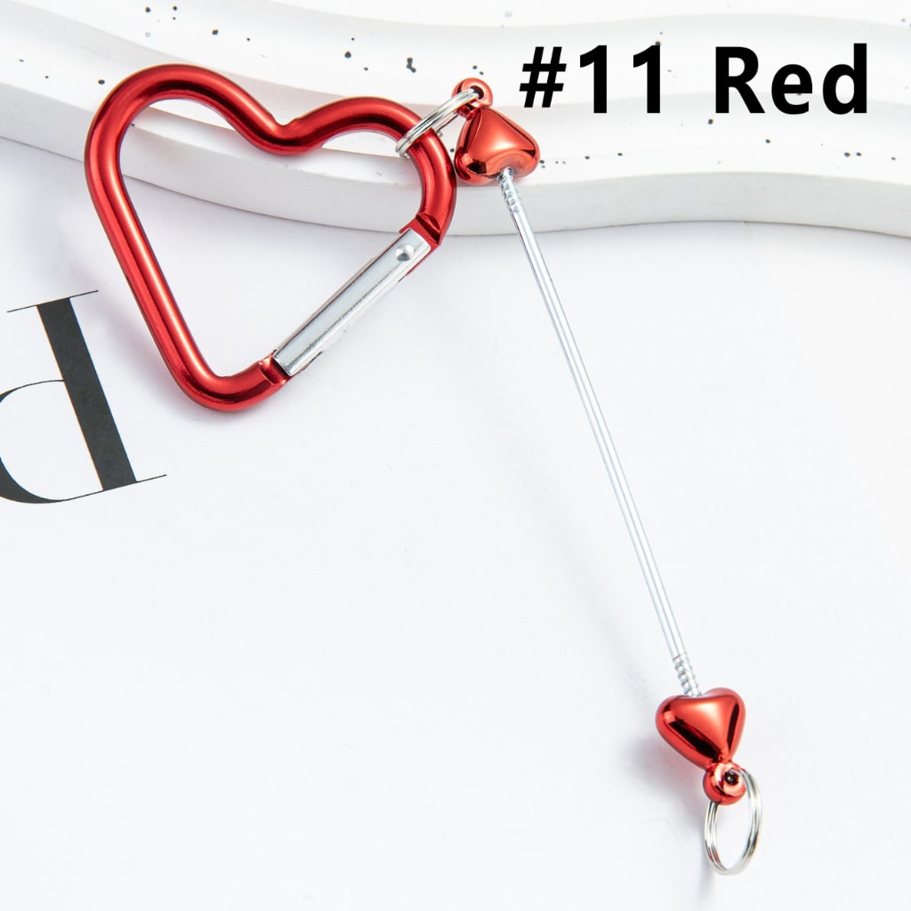 DIY Beadable Metal Keychain Heart Shape with Bar in Metallic Colors, Around 132MM