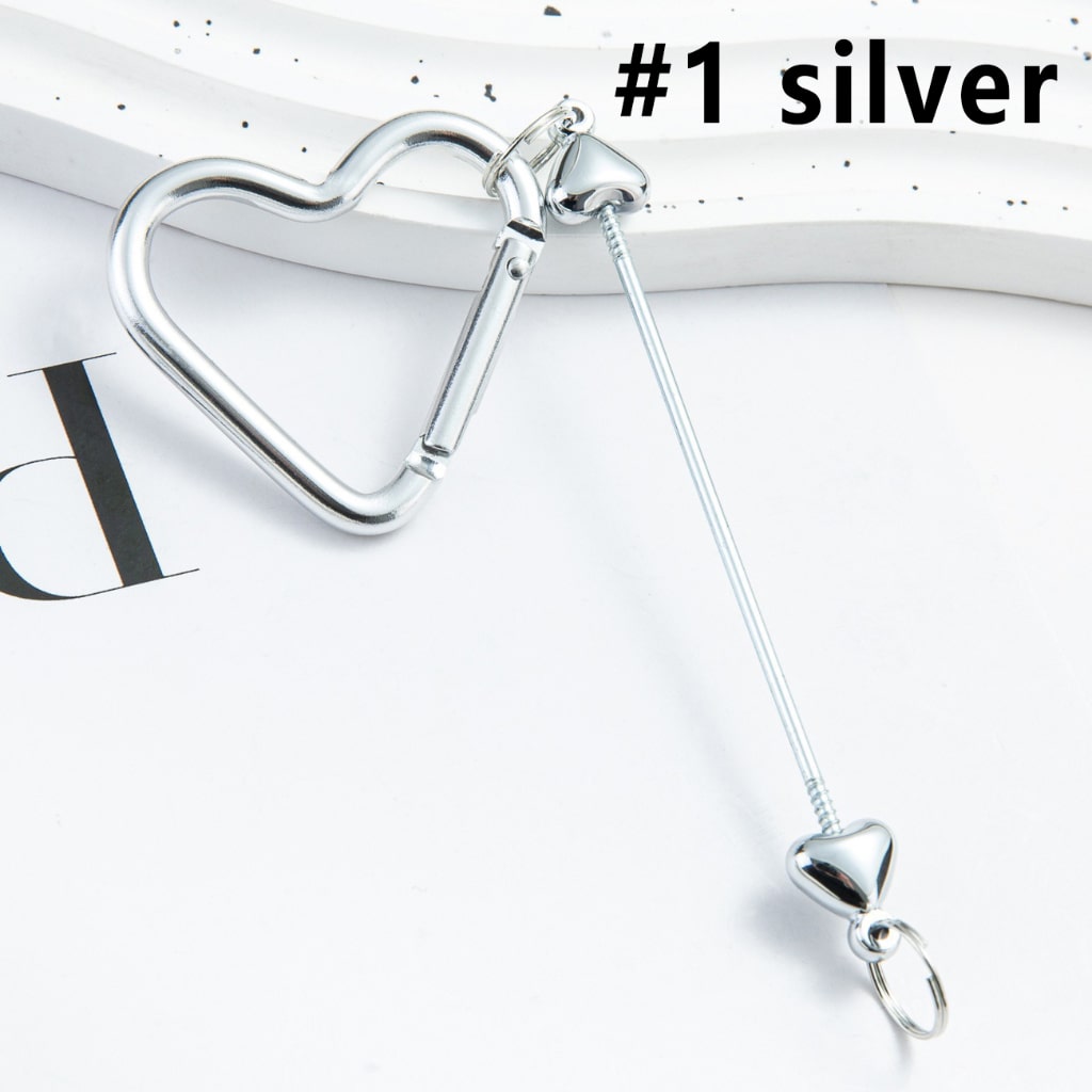 DIY Beadable Metal Keychain Heart Shape with Bar in Metallic Colors, Around 132MM