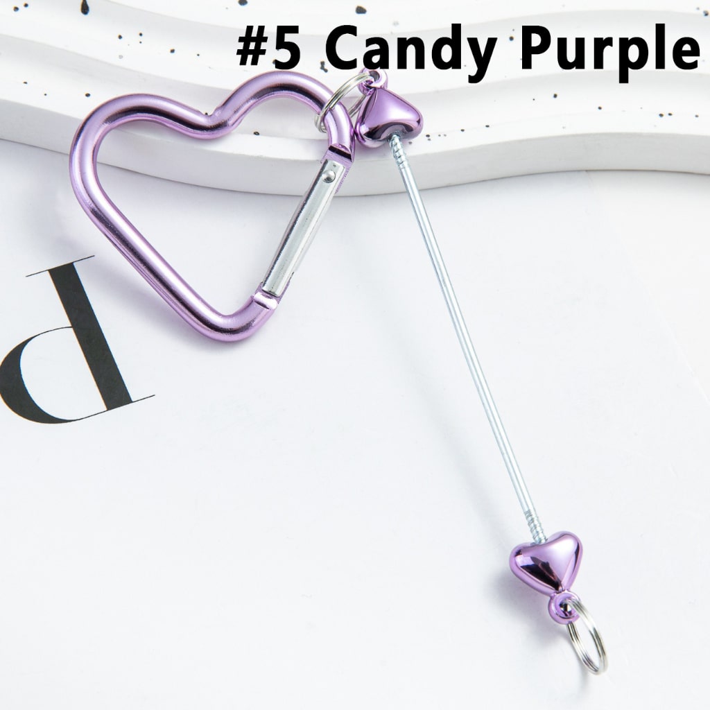 DIY Beadable Metal Keychain Heart Shape with Bar in Metallic Colors, Around 132MM