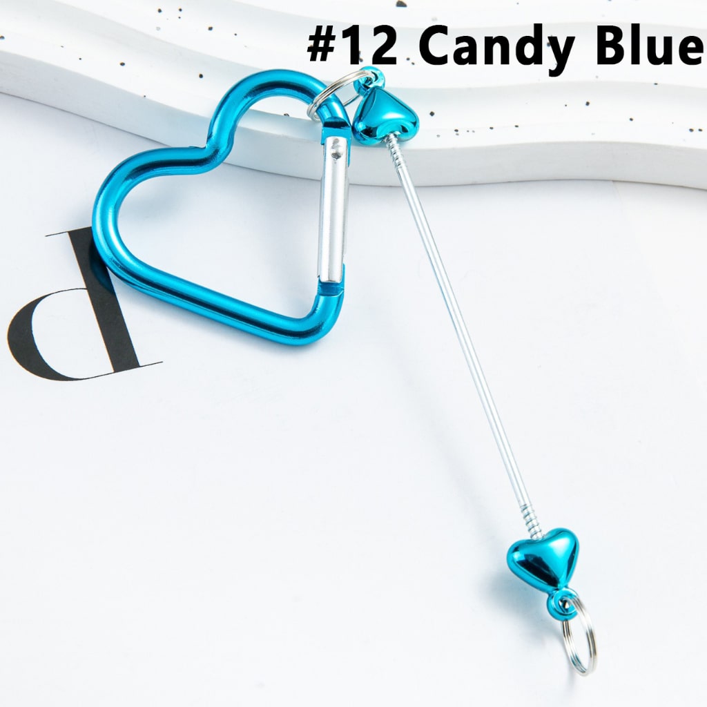 DIY Beadable Metal Keychain Heart Shape with Bar in Metallic Colors, Around 132MM