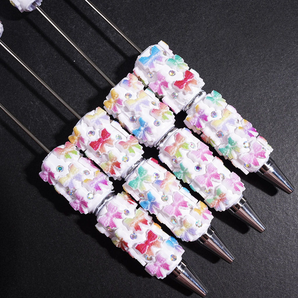 Gradient Ombre Bowtie Design with Sparkling AB Rhinestones Beadable Clay Pens