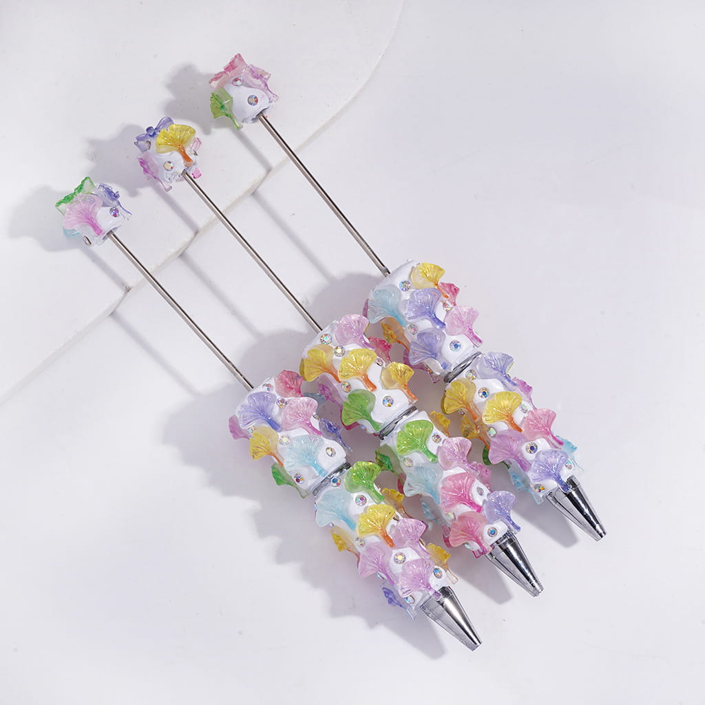 Glittery Ginkgo Leaf and AB Rhinestones Beadable Clay Pens