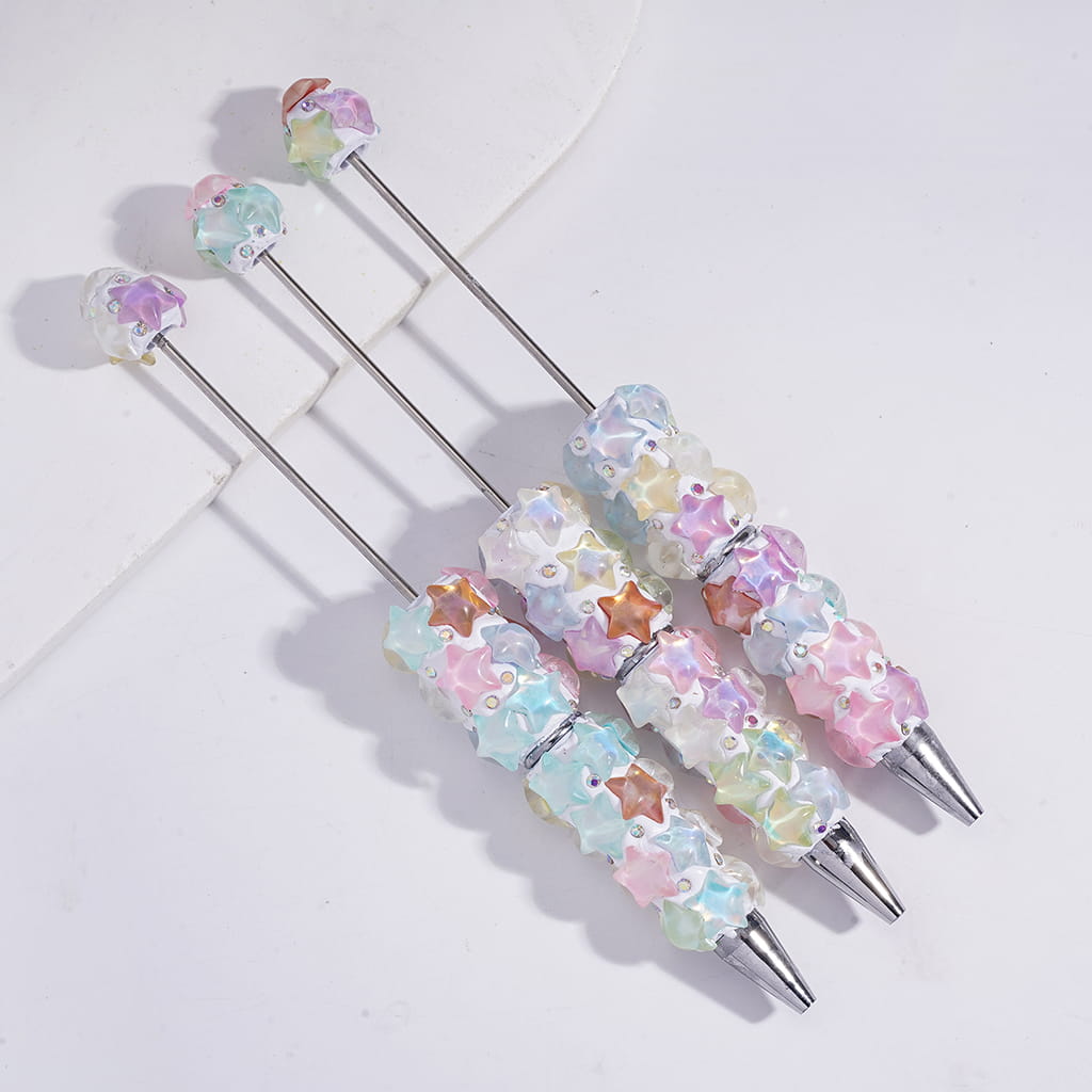 Macaron Colors Five-Pointed Star and AB Rhinestones Beadable Clay Pens