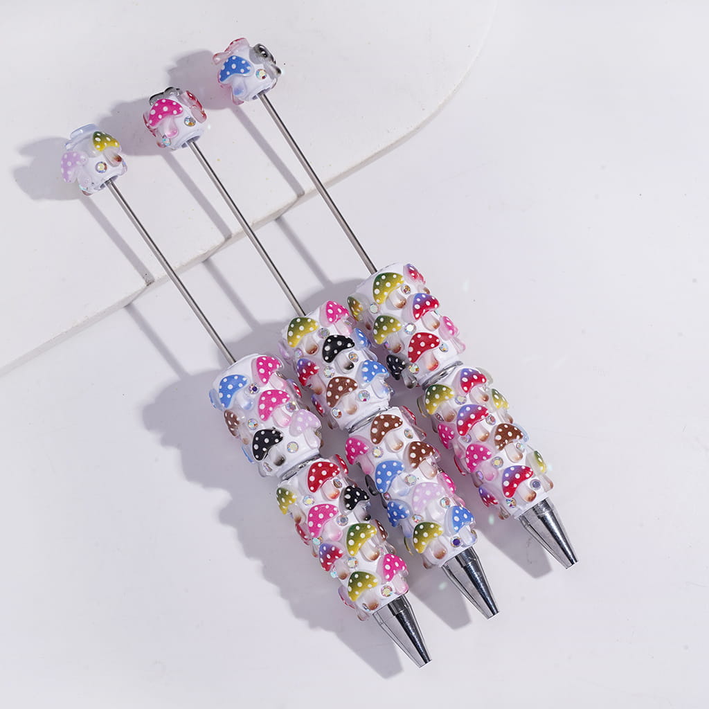 Cute Colorful Mushroom and AB Rhinestones Beadable Clay Pen