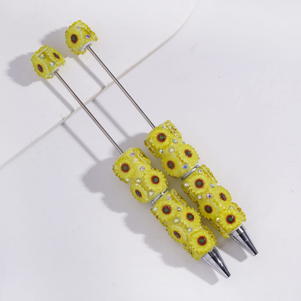 Cute Sunflower with AB Rhinestones on Beadable Clay Pen