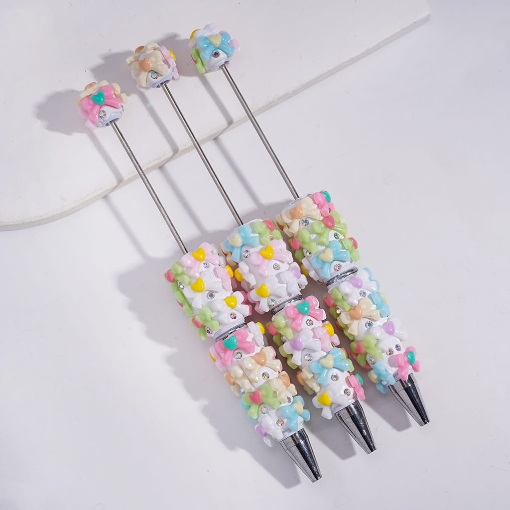 Heart Bowtie in Macaron Colors with AB Rhinestone Beadable Clay Pen