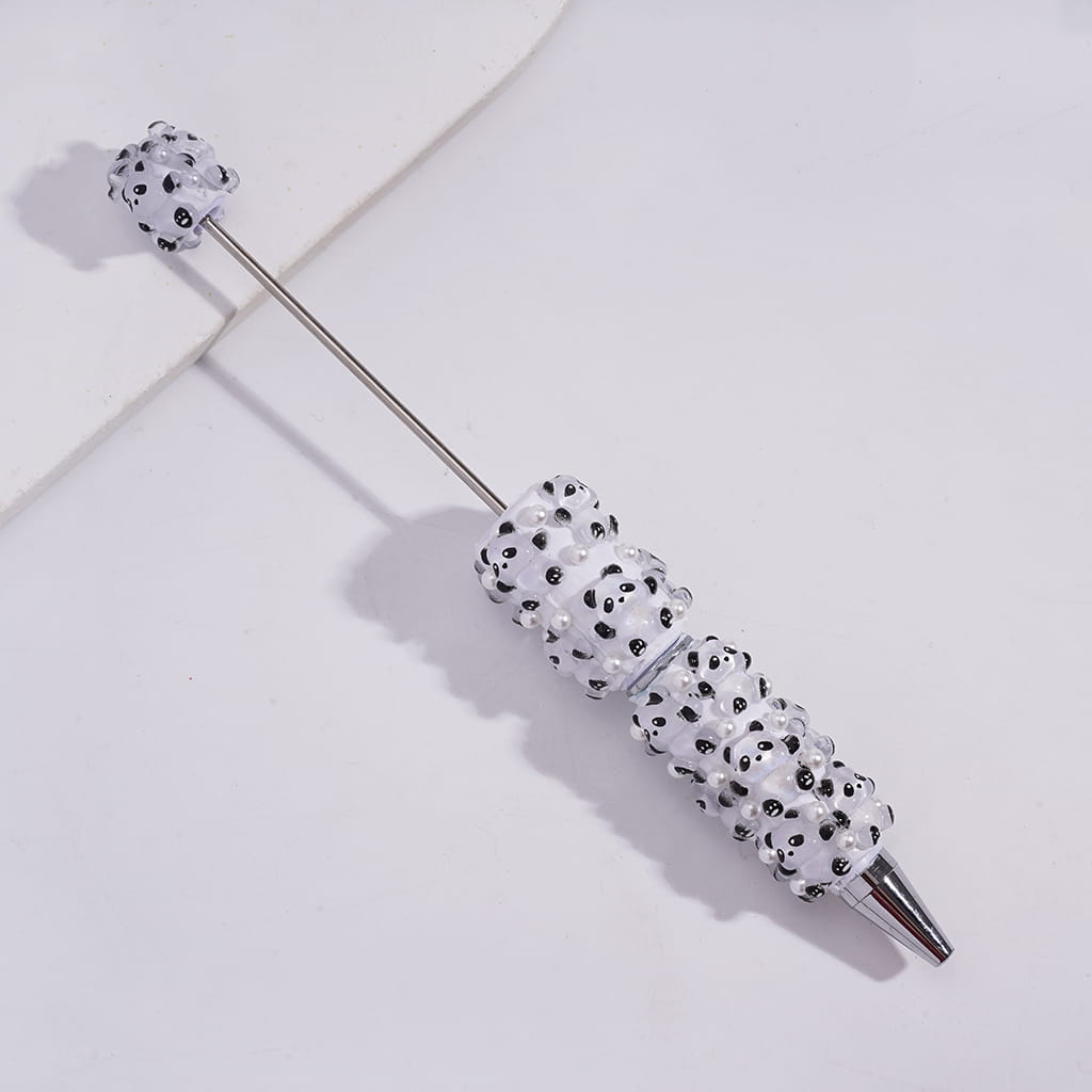 Sparkling Panda Character Design, White Pearls Beadable Clay Pen