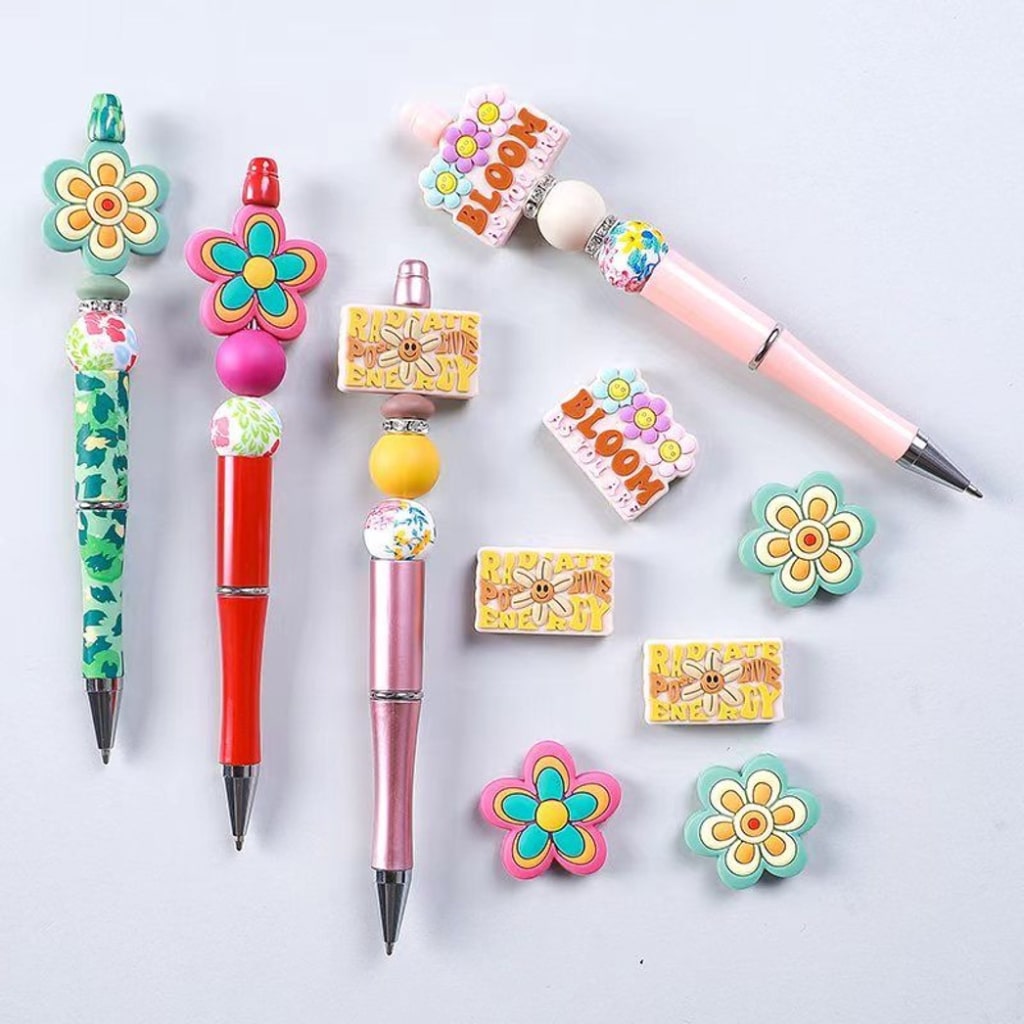 Sayings with Flowers, Cute Positive Vibes, Silicone Focal Beads