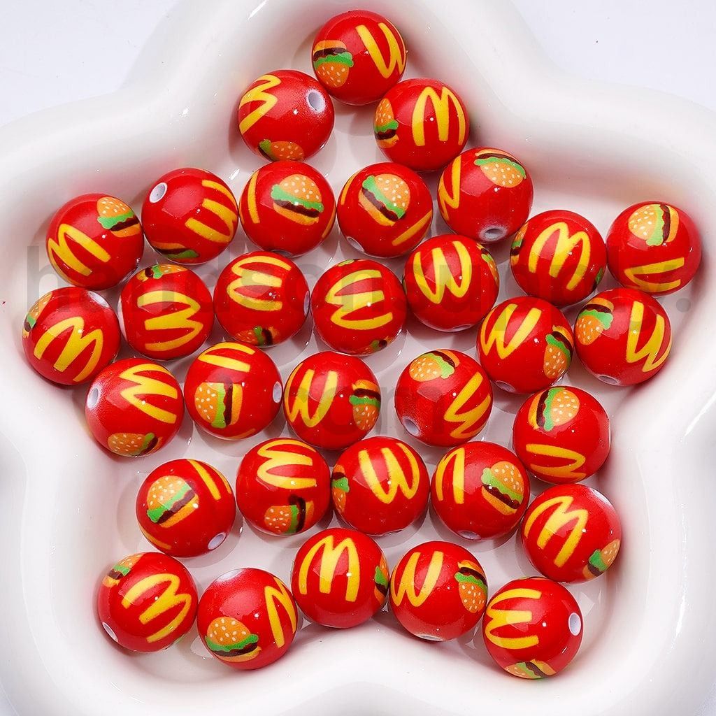 Fast Food Burger Acrylic Beads – 16MM Round Novelty Charms for Cute DIY Projects
