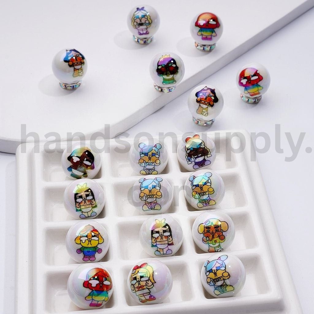 Cry Baby Monster Doll Round Design Glossy Acrylic Beads 16MM, Random Mix