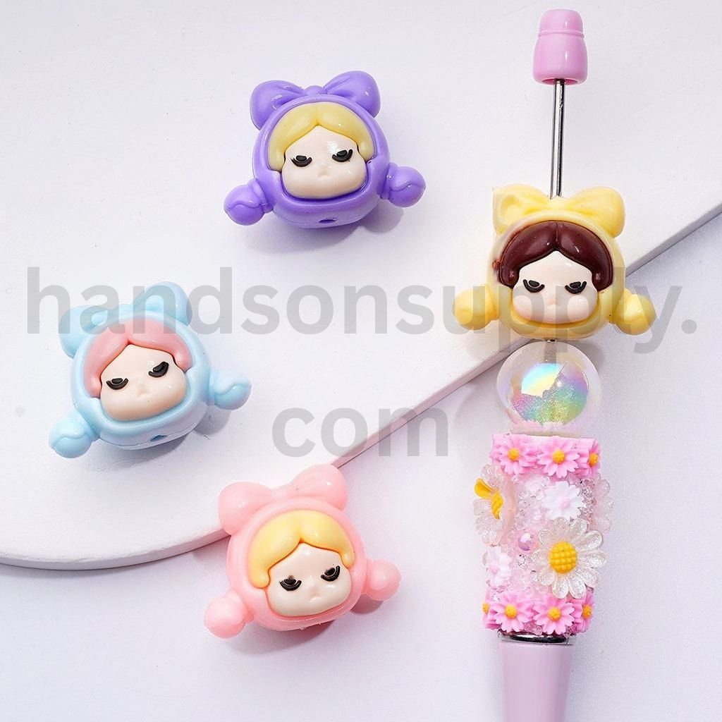 Little Girl with Hat and Bowknot Design Soft Rubber Beads 23*30MM, Random Mix