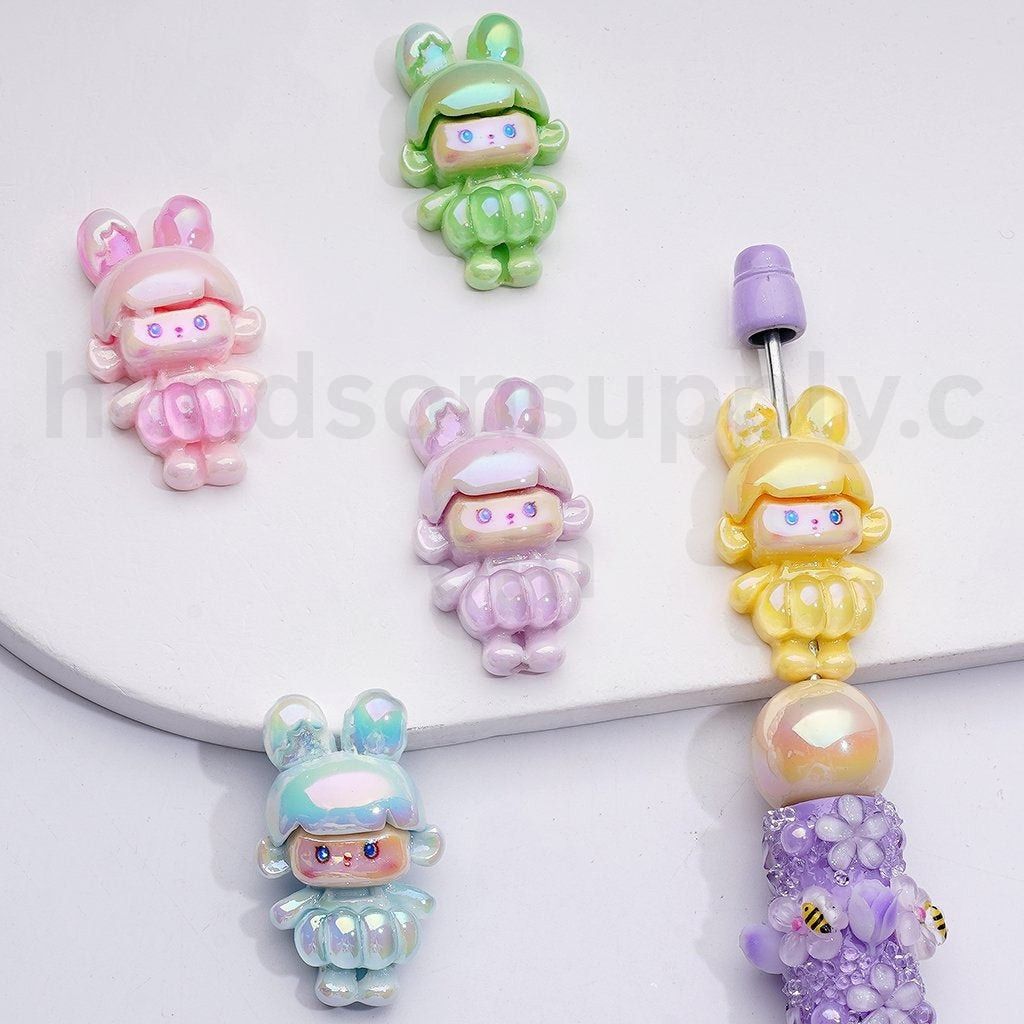 Cute Girl with Bunny Ears UV Coating Acrylic Beads, 34*20MM, Random Mix