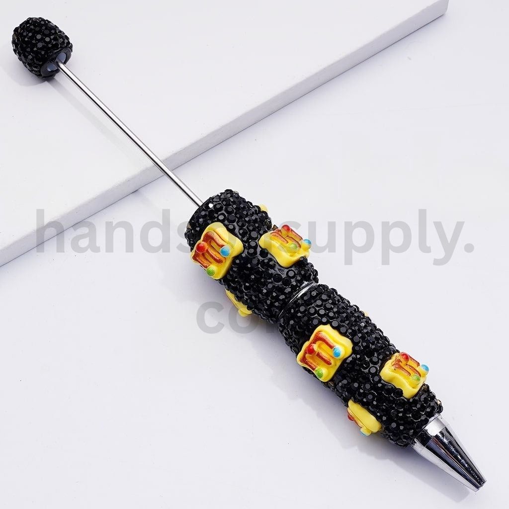 Colorful M Chocolate Bean Design with Black Rhinestones Fun Style Clay Pens