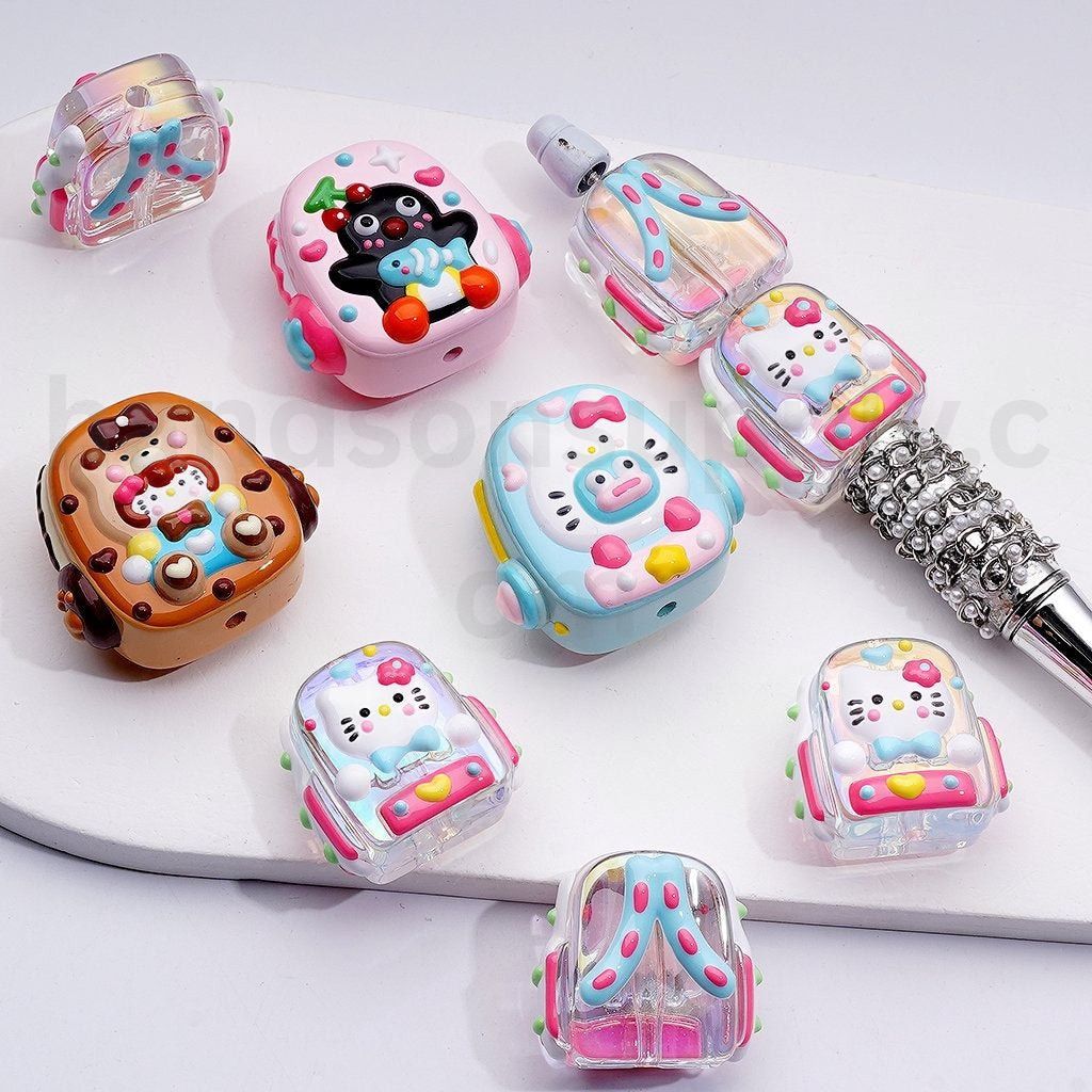 Cute Cat Character Penguin Hand Painted Clear & Solid Color Backpacks Acrylic Beads Mix, Please Read the Description