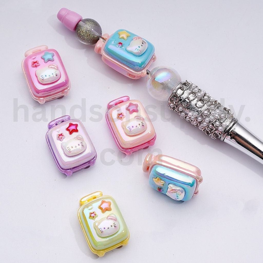 Cute Cat Character UV Coated Suitcase Trunk Design Acrylic Beads 18*25MM, Random Mix