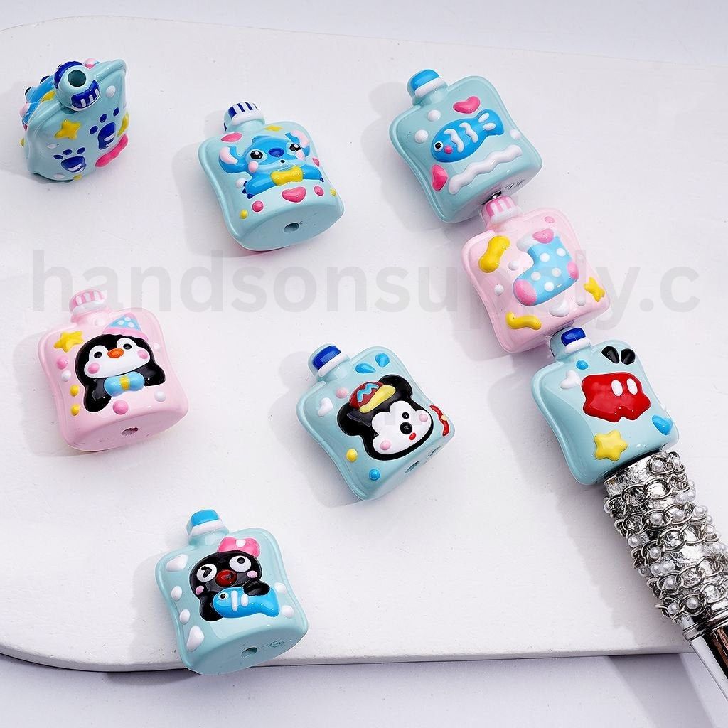Cute Blue Monster Micke Fish Penguin Blue Pink Sucking Jelly Hand Painted Acrylic Beads, 20*25MM, Random Mix