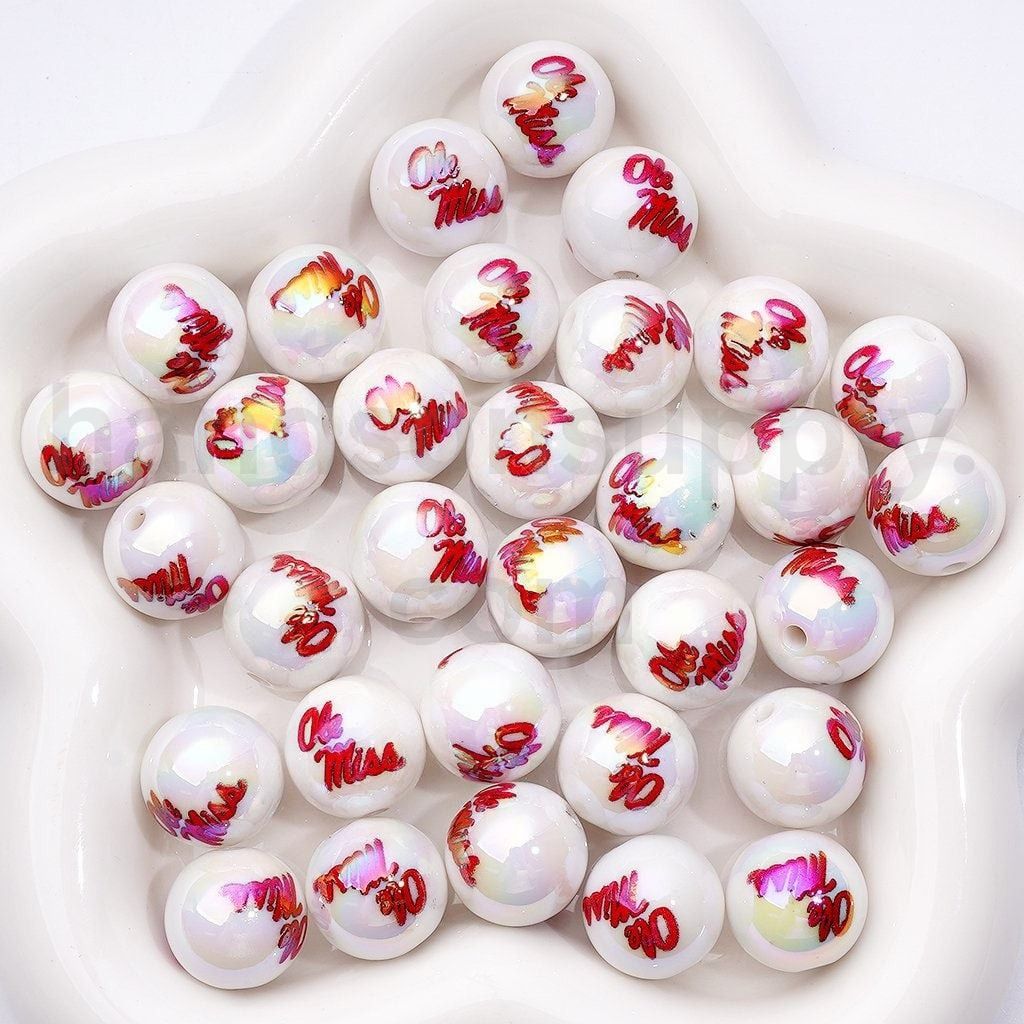 Ole Miss Rebels Football Beads UV Coated 16MM Acrylic, Mississippi College Team Spirit