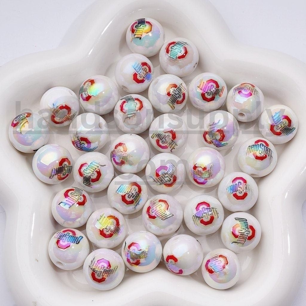 Ohio State Buckeyes Football Beads UV Coated Acrylic, 16MM College Team Spirit