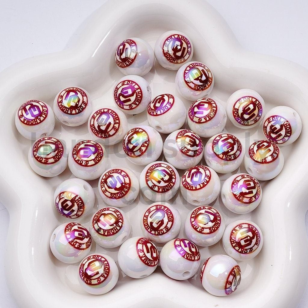 UV Coated US Troja Football Team Acrylic Beads American College Sports Design, 16MM