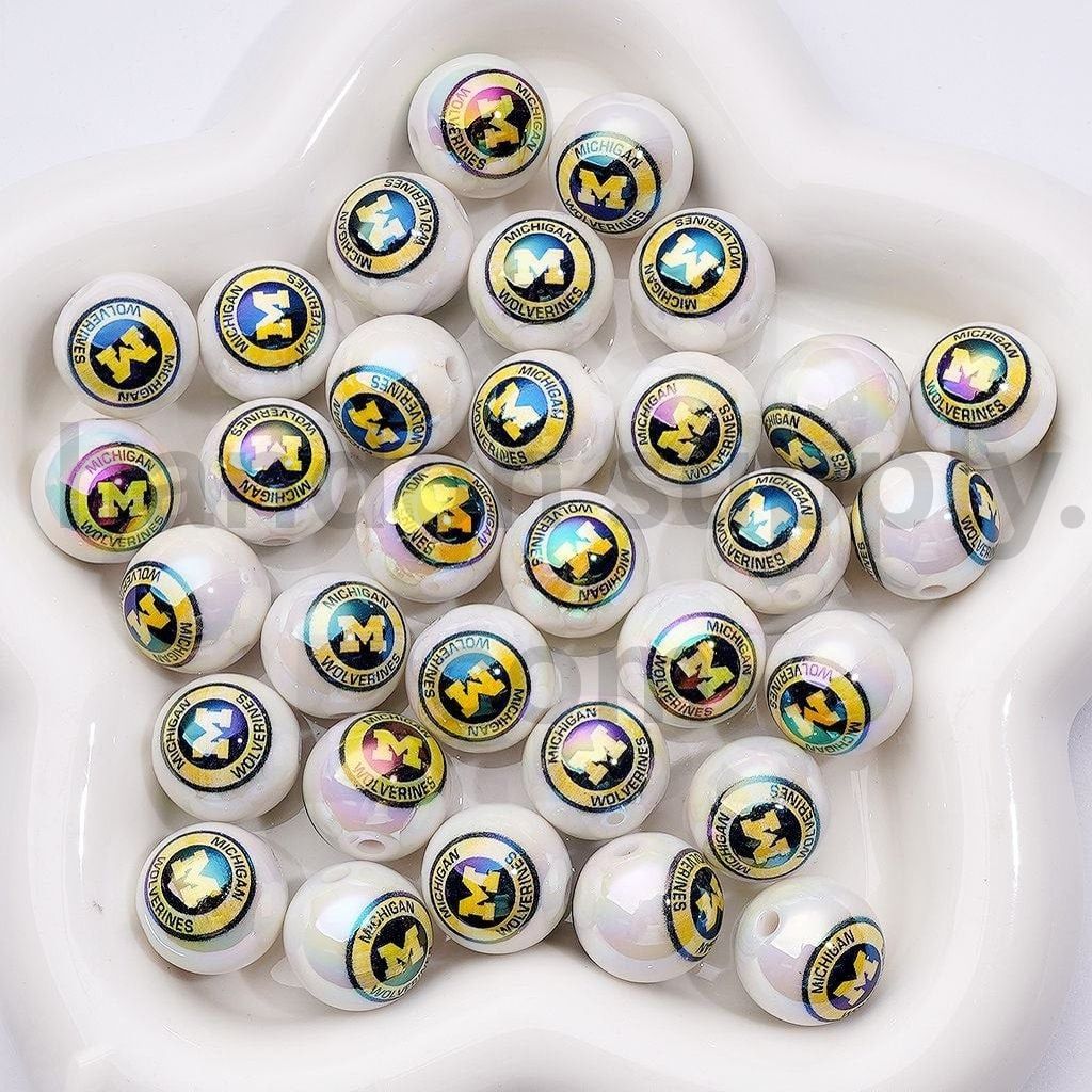 Michigan Wolverines Football Beads UV Coated Acrylic, 16MM College Team Theme