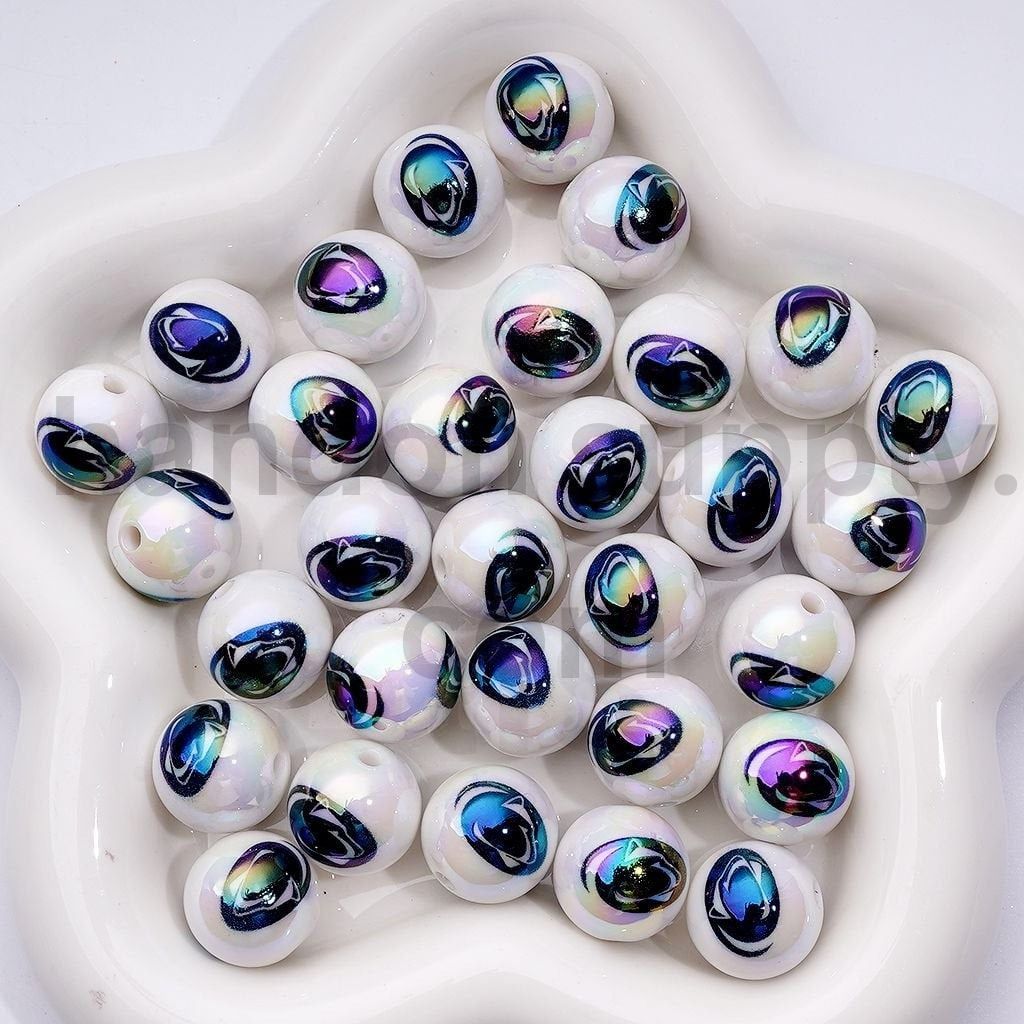 Penn State Nittany Lions Football Beads UV Coated Acrylic, 16MM College Team Spirit