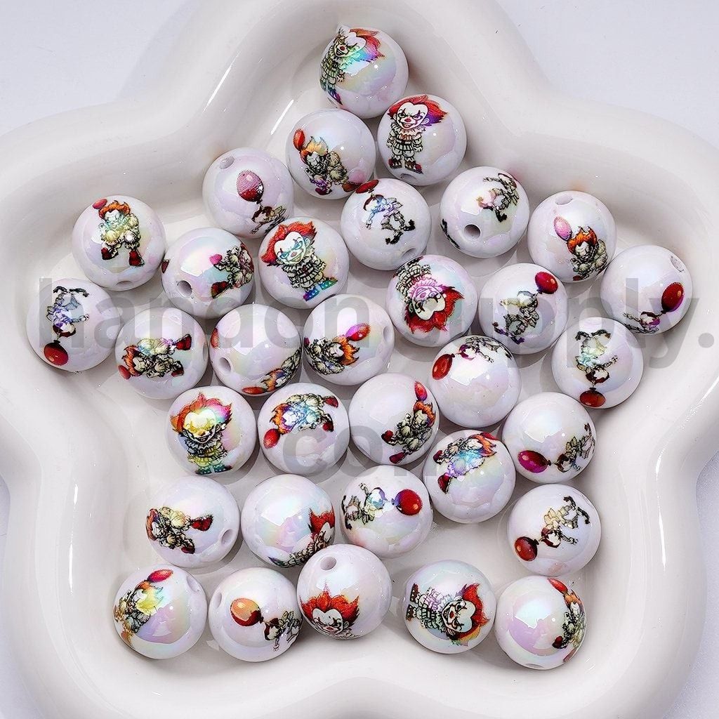 Spooky Inspired UV Coated Acrylic Beads “It” Theme, 16MM Random Mix
