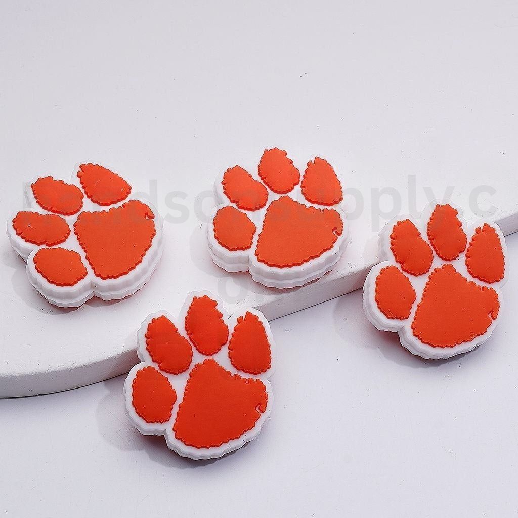 Orange Puppy Paws Cute Silicone Focal Beads
