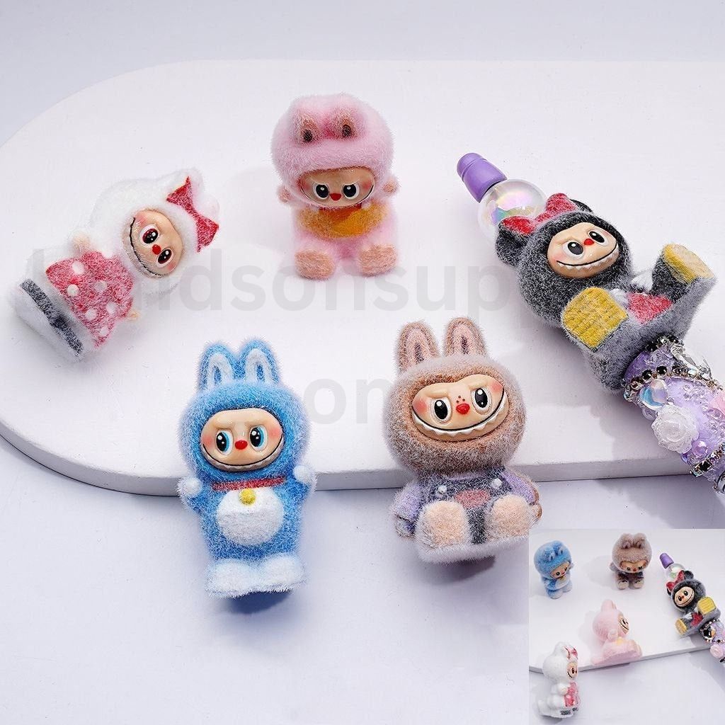 Cute Flocked Fluffy Monster Doll Pop Mar  Acrylic Beads, Around 40*30MM, Random Mix