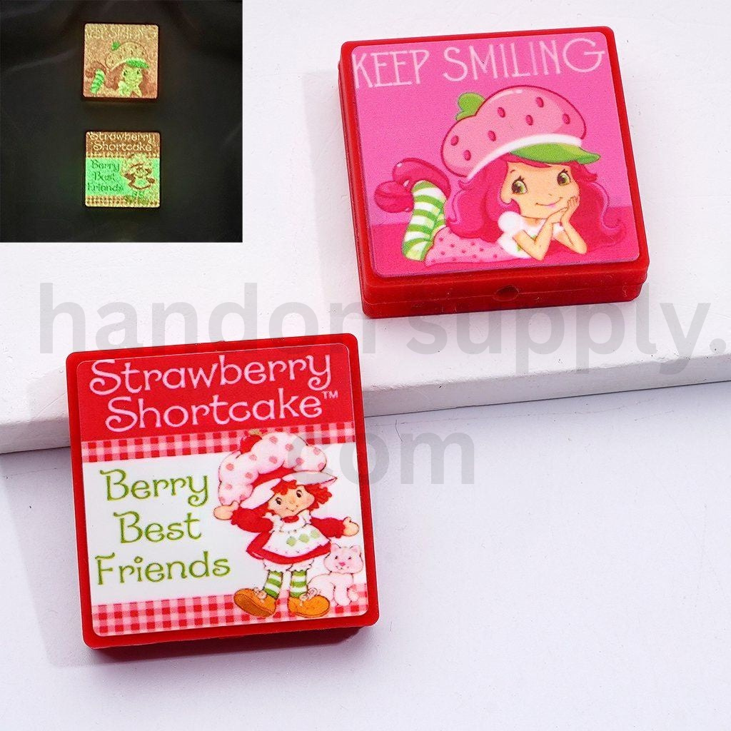 Luminous Silicone Focal Beads Strawberry Shortcake Theme Square Random Mix