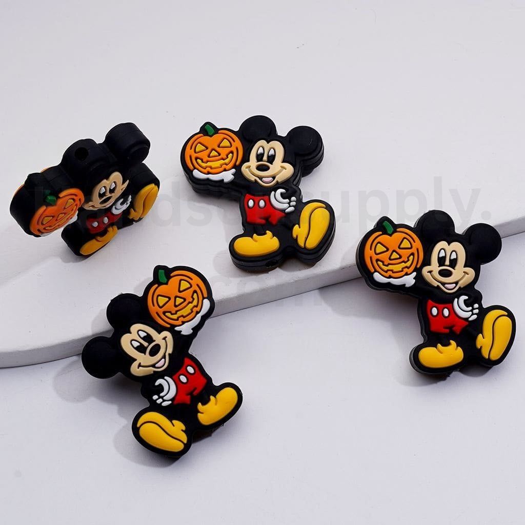 Cute Disne Halloween Micke Mous Holds a Ghost Face Pumpkin Silicone Focal Beads