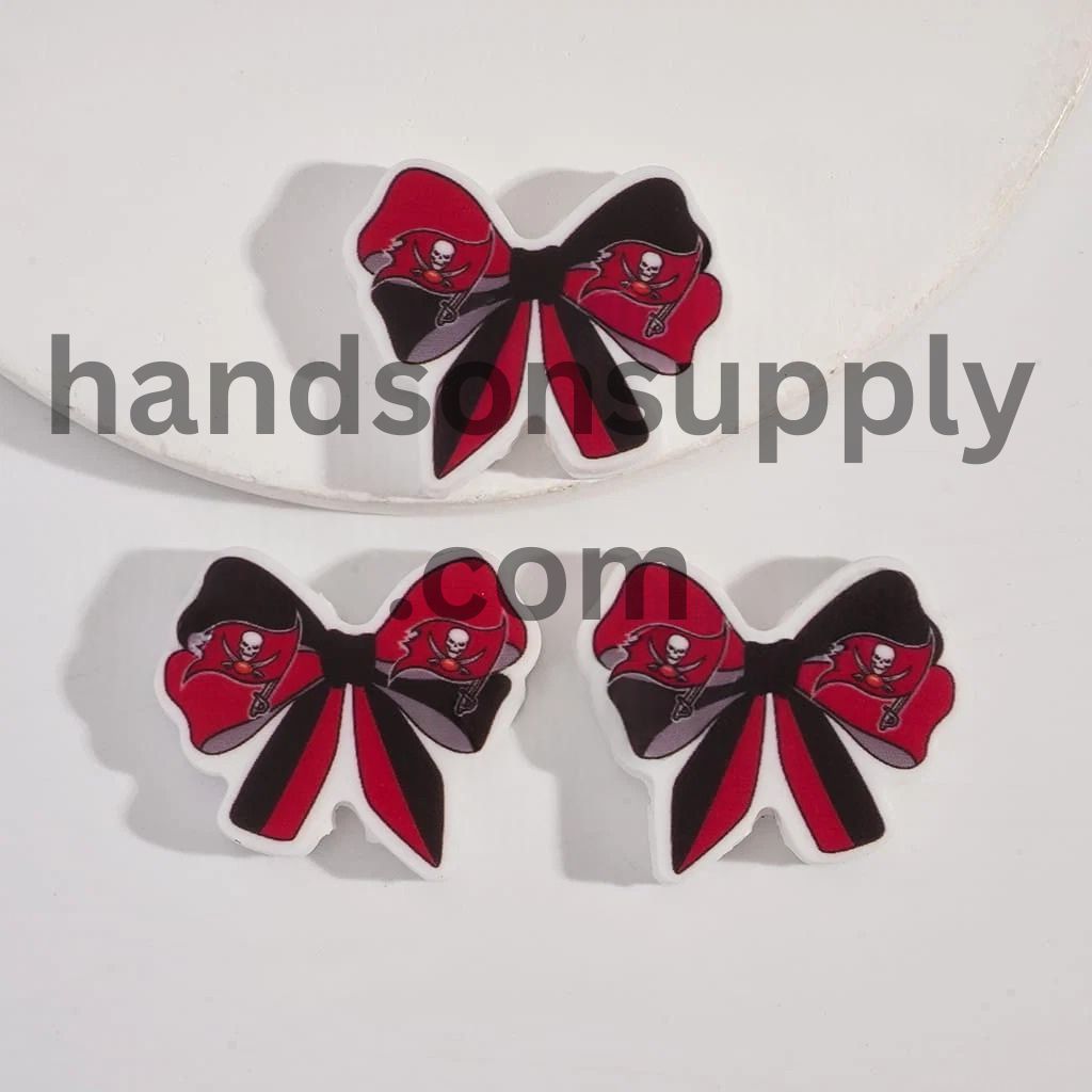 Bow Tie Shape with Tampa Football Pattern Silicone Focal Beads
