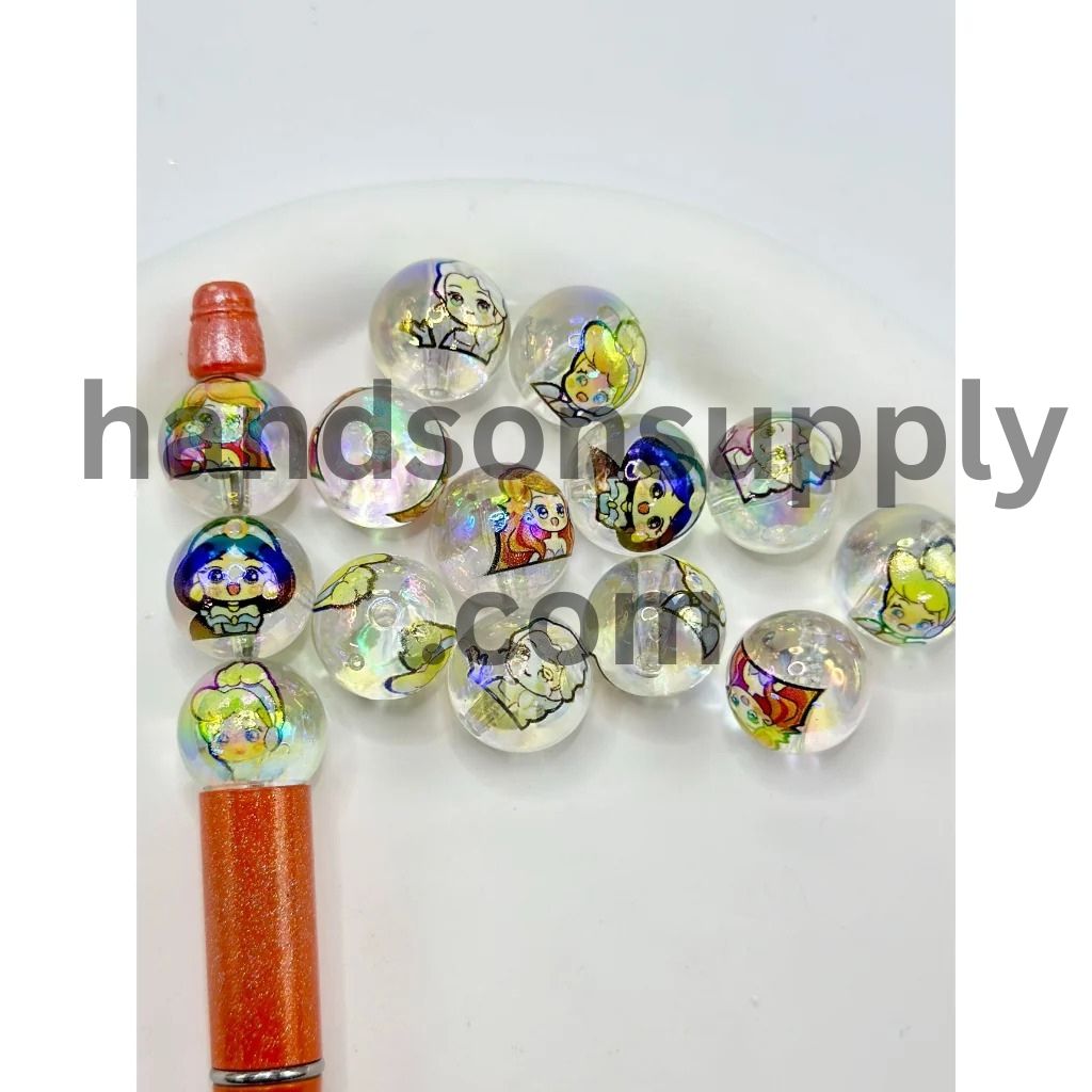 Clear See Through Various Cartoon Radiant Duchess Printed Acrylic Beads, Random Mix, 16MM