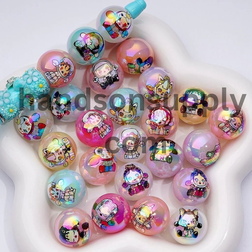 UV Coating Cute Girl Moll MagicMint Jelly Color Round Large Acrylic Beads, 20MM, Random Mix