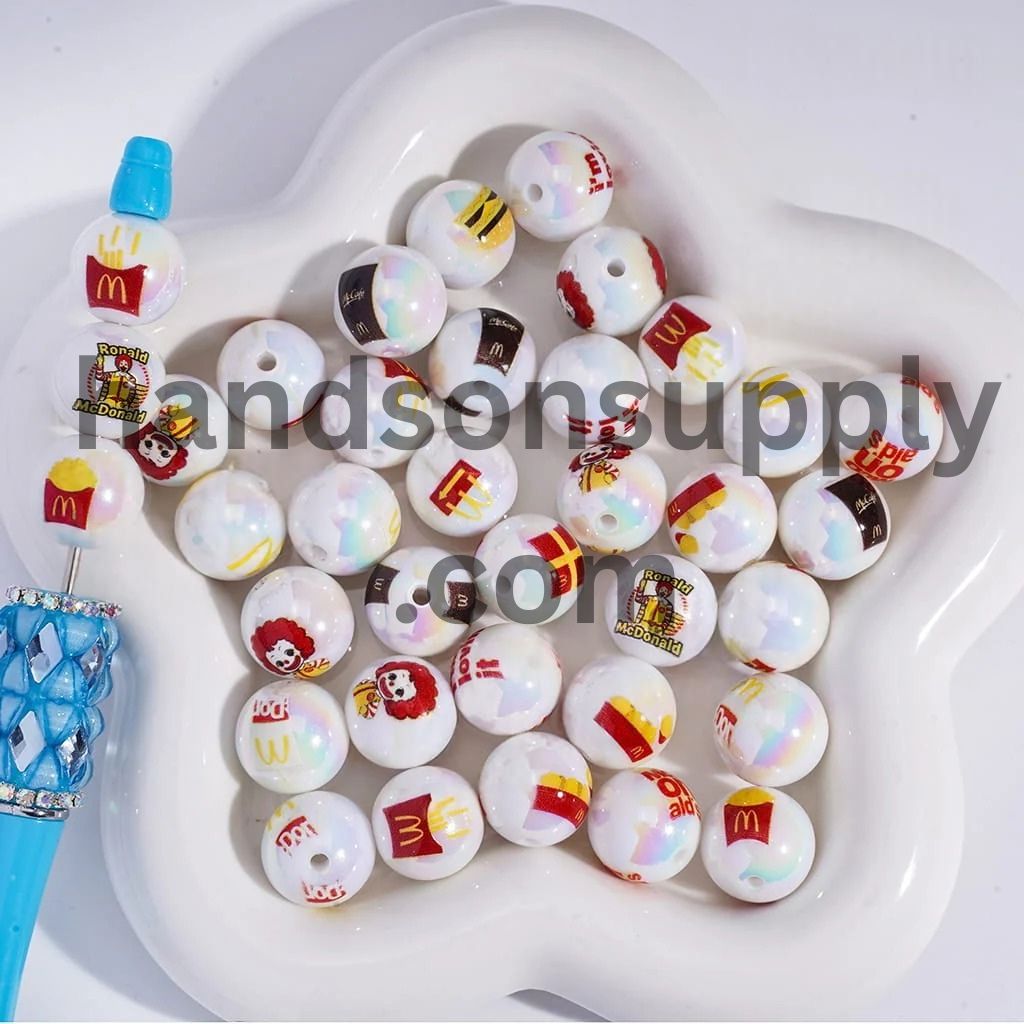 UV Coating with Clown Fast Food Series Acrylic Beads for Bracelets, 16MM, Random Mix