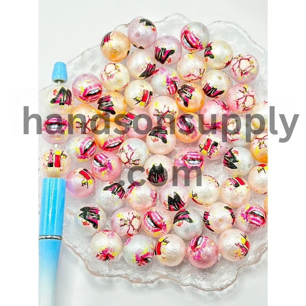 Cosmetics Make Up Round Beautiful Lady Girl Woman Acrylic Beads, Random Mix, 16MM